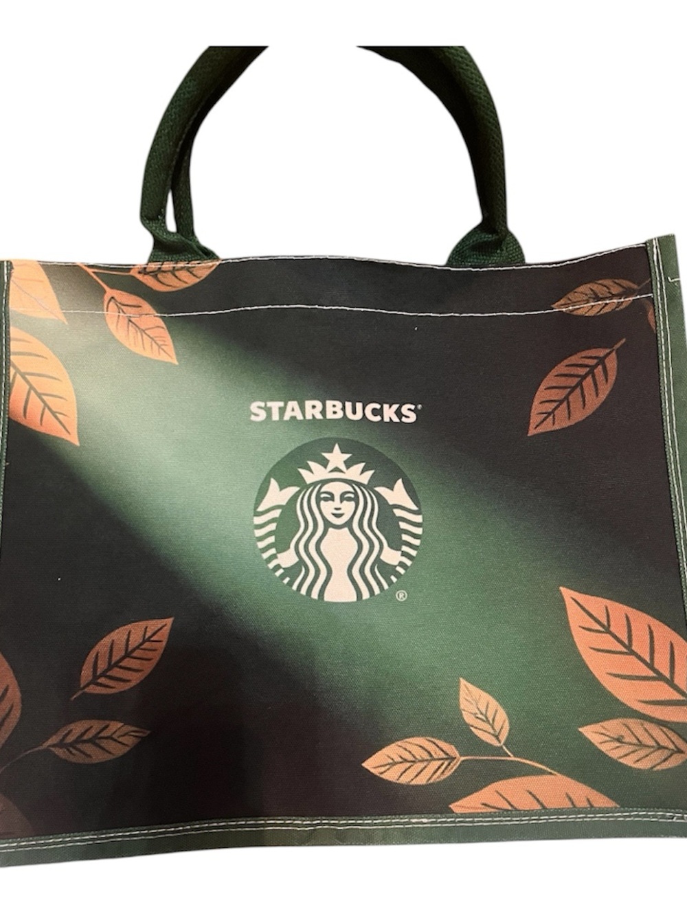 Starbucks Green Tote Bag with Brown Leaf Design